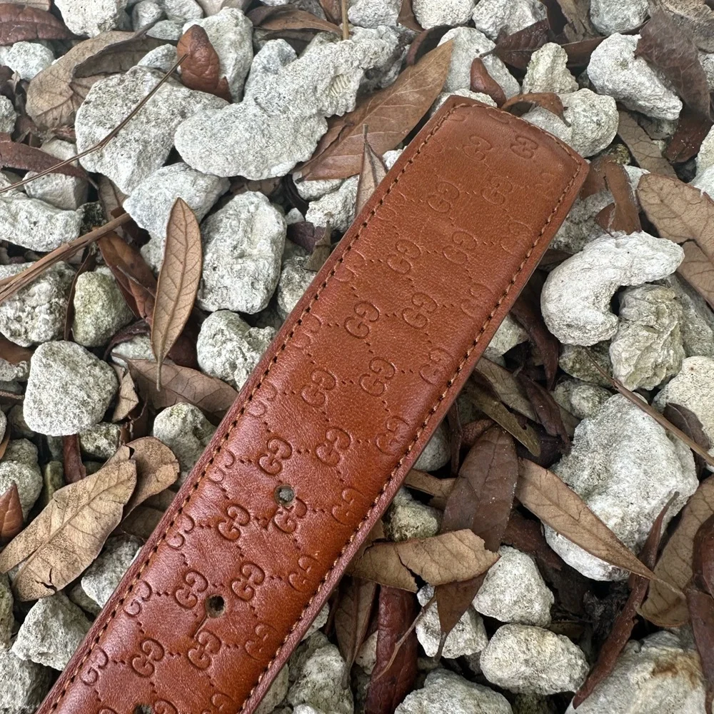 GG Gucci Emblematic Marmont Brown Leather Belt Silver Buckle L - Picture 9 of 15